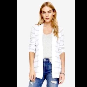 Express White and Gray Striped Open Cardigan Large